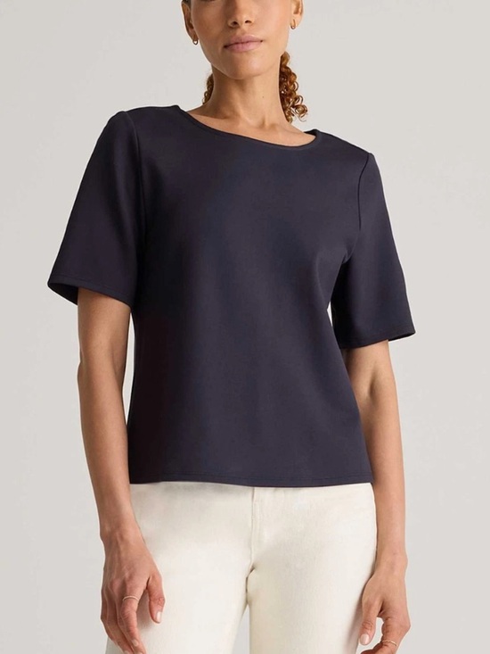 Quince Tops - Quince Ultra-Stretch Ponte Knit Short Sleeve Top Navy Medium NEW NWT Minimalist